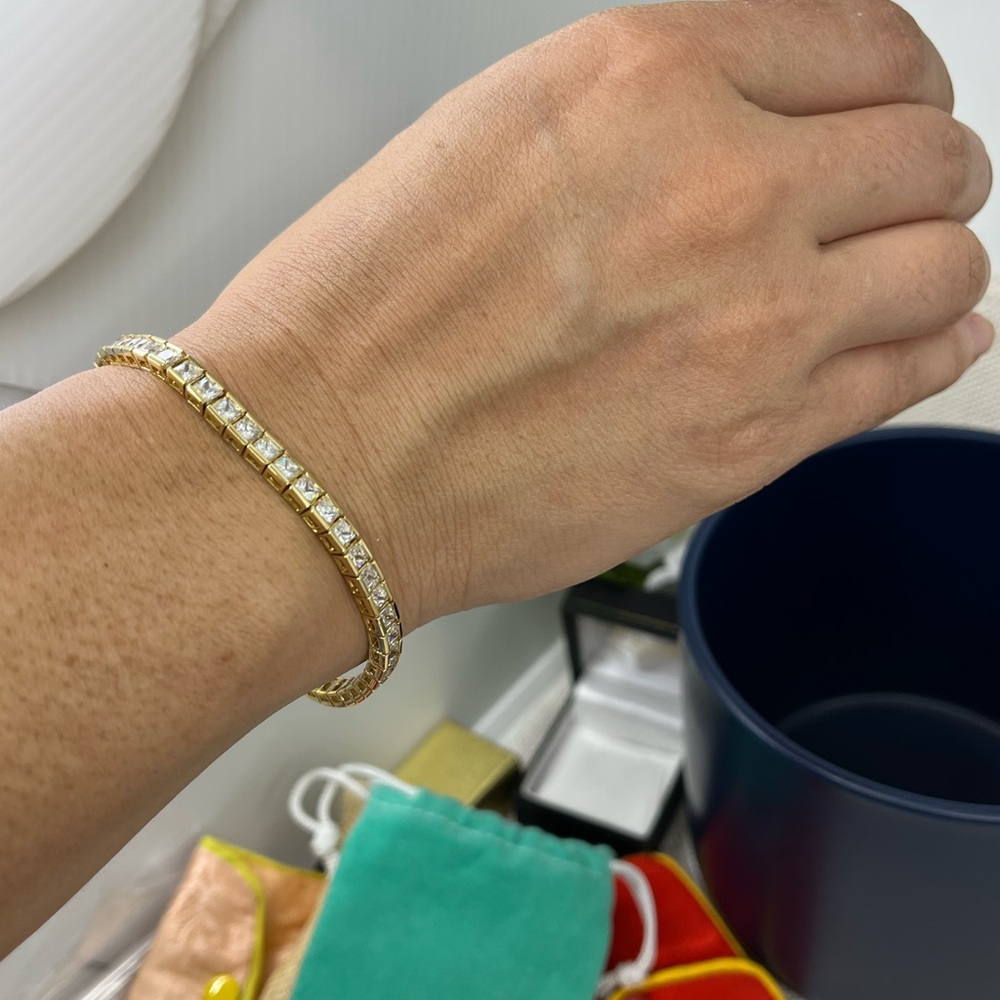 Vintage 90s Vermeil Gold Over Sterling Silver CZ Tennis Bracelet 7.25" Estate - Picture 5 of 17